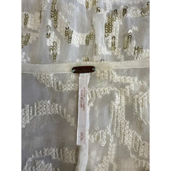 Free People Gold Sequin Blouse Top Sheer Size Small Party - Picture 8 of 10